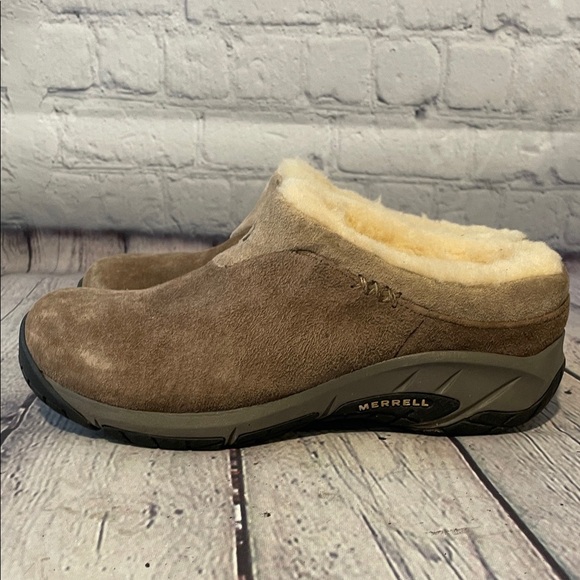Merrell Tan Suede Fleece-Lined Mules Sz 5 - Picture 3 of 5